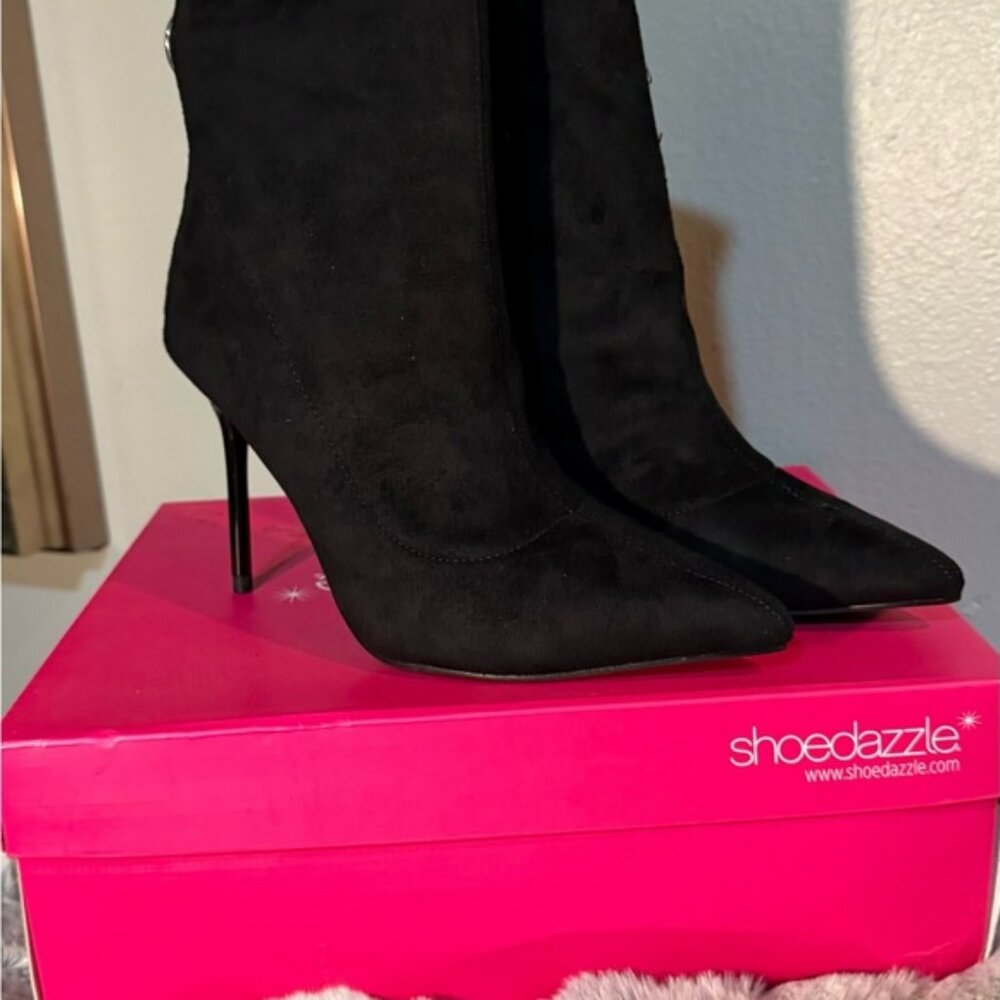 Shoe Dazzle Black Heeled Boots